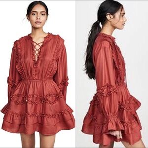 C/MEO Collective Slow Down Mini Dress Carmine Medium Rust Ruffle Pirate Coquette